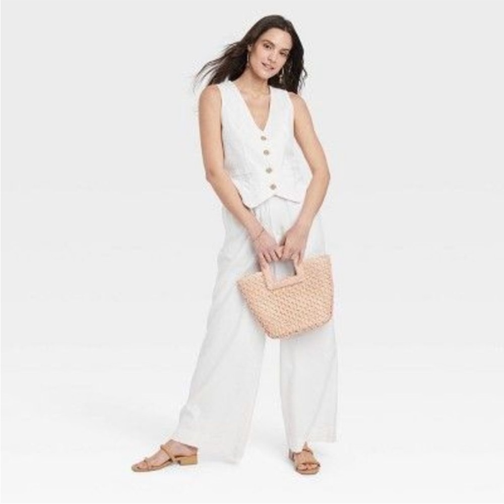 A New Day White Women's Linen Blend Vest Waistcoat